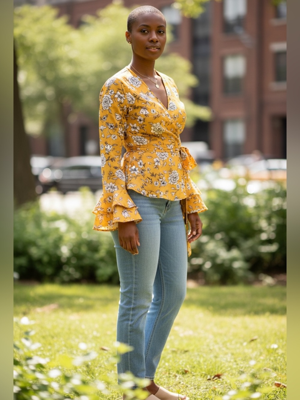 Wrap Blouse with Ruffle Sleeves